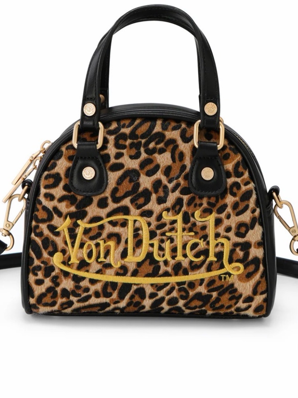 Von Dutch Leopard Print Bowling Bag- Dome Satchel - Black Trim- NEW!